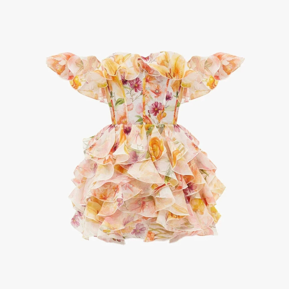 Zara Summer Off Shoulder Layered Ruffle Waist Dress - Picture 6 of 6